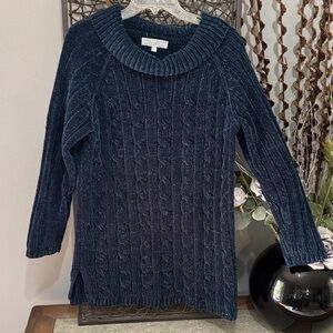 Carolyn Taylor Essentials Chenille Cable-Knit Sweater – Blue (Oversized Fit)